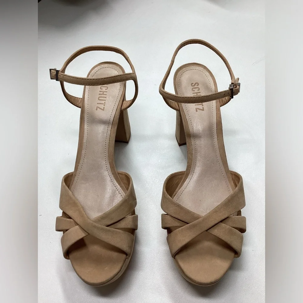Schutz Keefa Nubuck Platform Ankle Strap Block Heel Sandals Size‎ 11